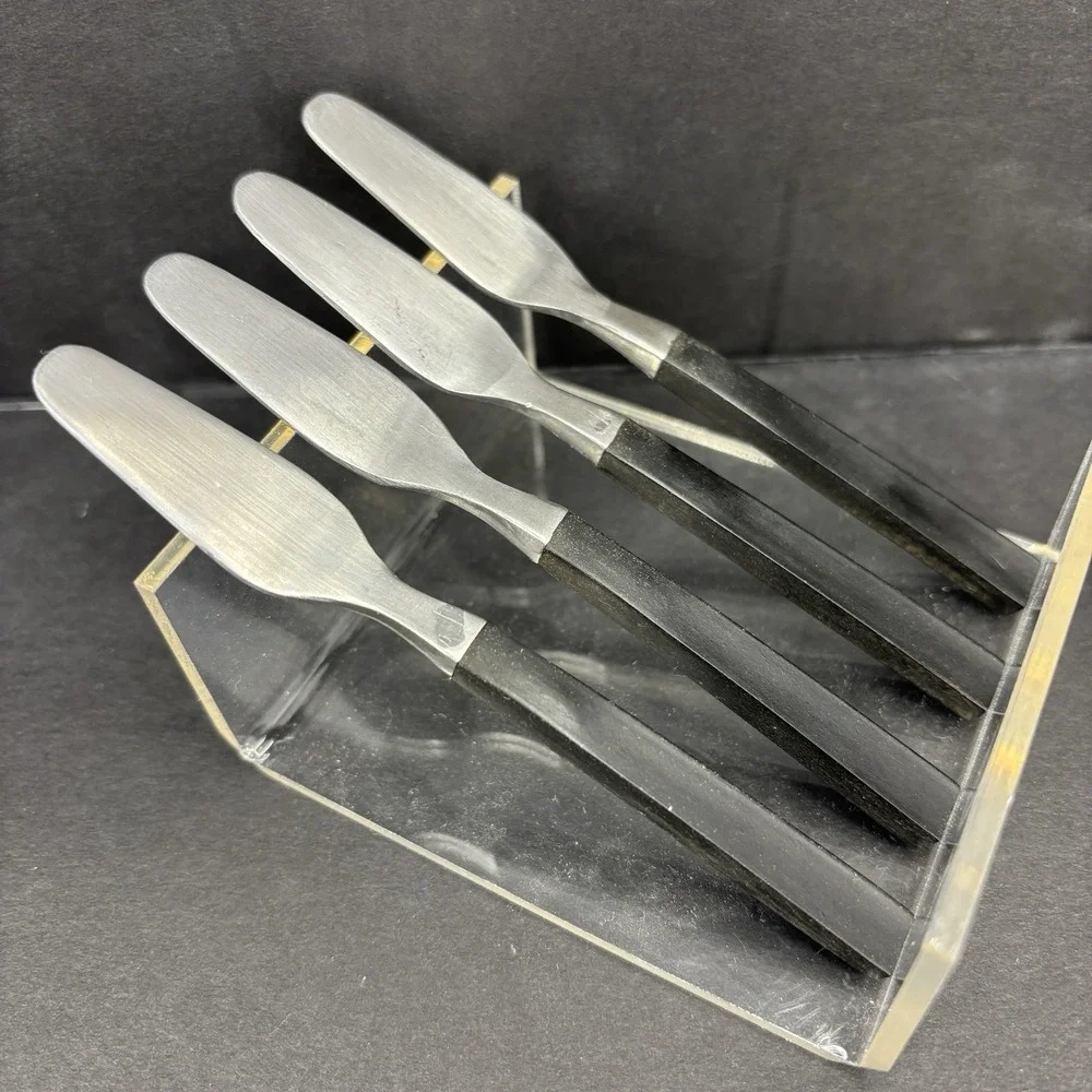 AK Company Japan MCM Dark Wood Stainless Steel Mini Spreaders Vintage Set‎ Of 4